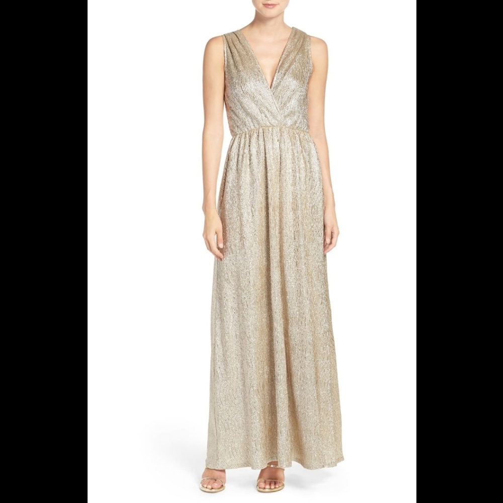 Lulu's Surplice V-Neck Sleeveless Shimmer Gown
